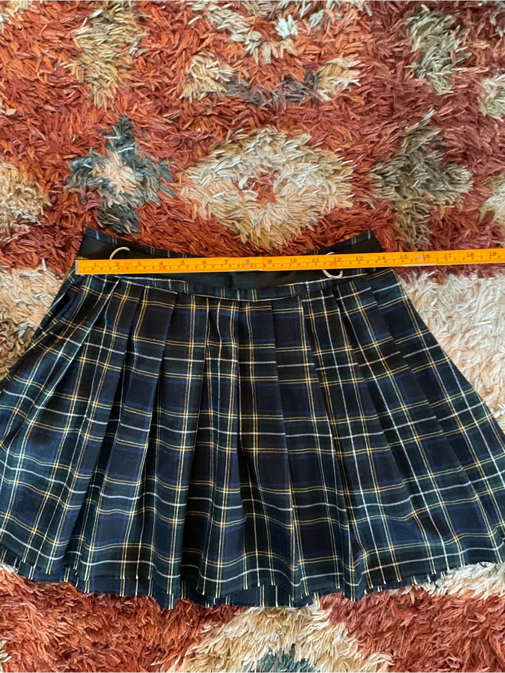 ⛓️Dolls Kill Current Mood Plaid Pleated Mini Skirt D-Ring Belt Medium Green Navy - Picture 5 of 6